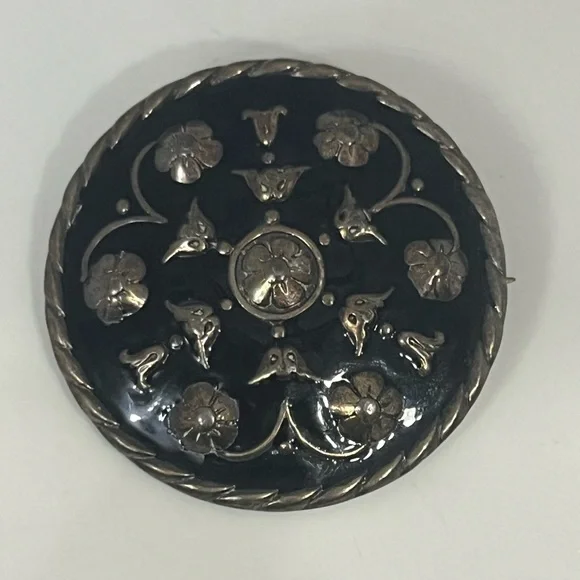 Andresen & Scheinpflug Norway vintage Sterling Silver Black Enamel Brooch pin - Picture 4 of 16